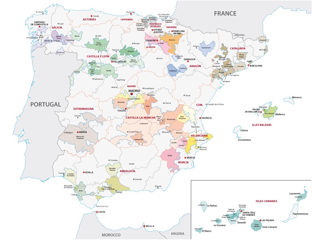 карта производства вин в Испании