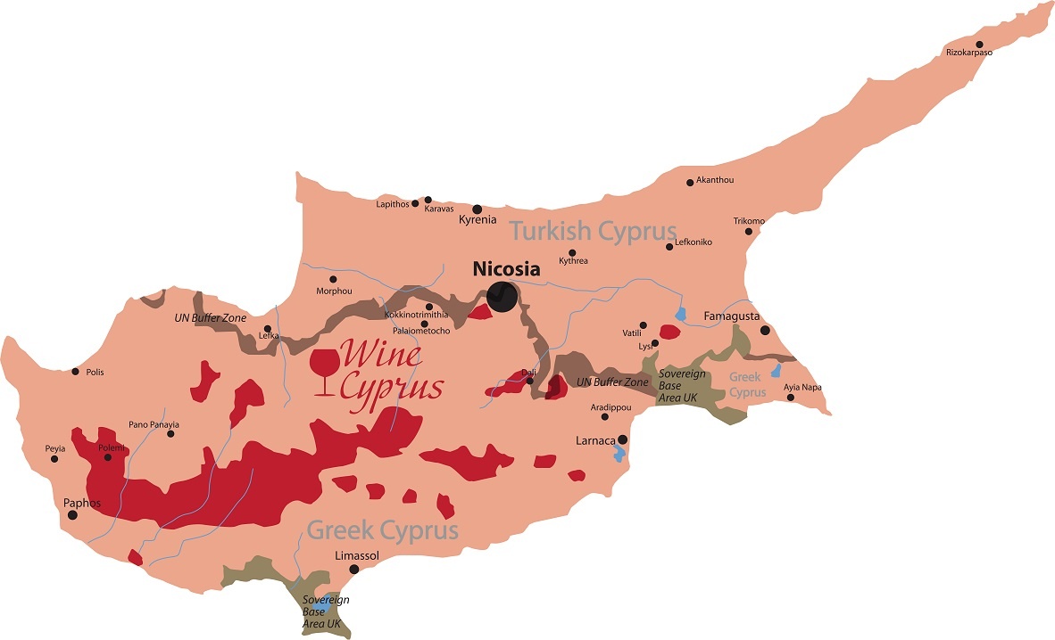 карта производства вин на Кипре