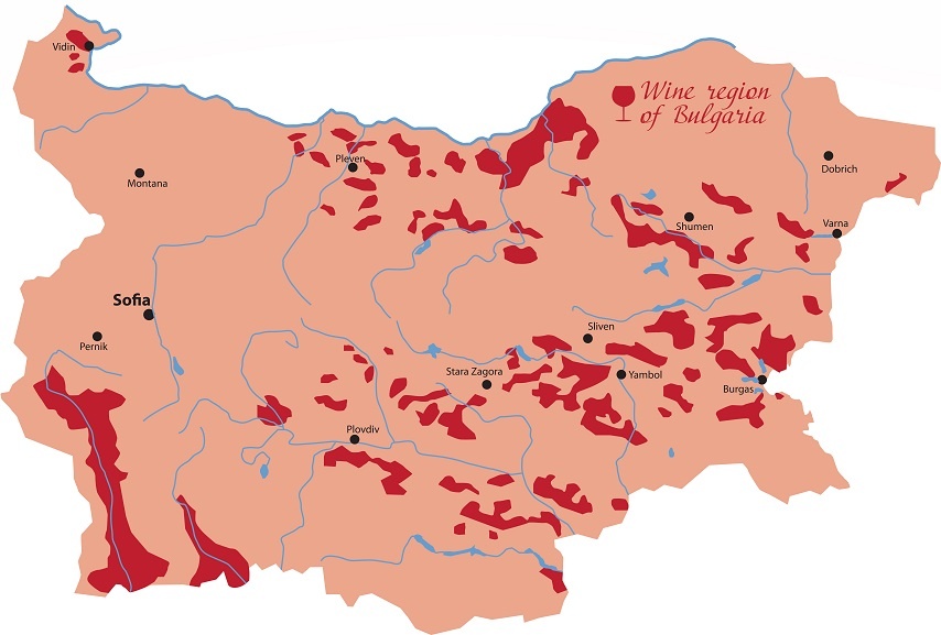 карта винодельческих регионов Болгарии