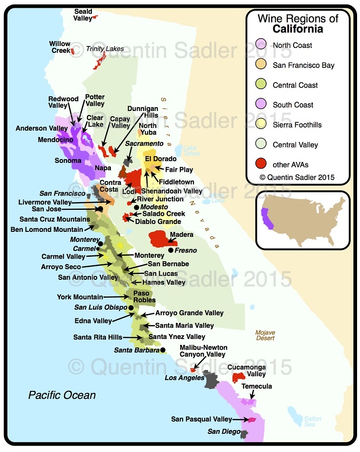 карта виноделия в Калифорнии