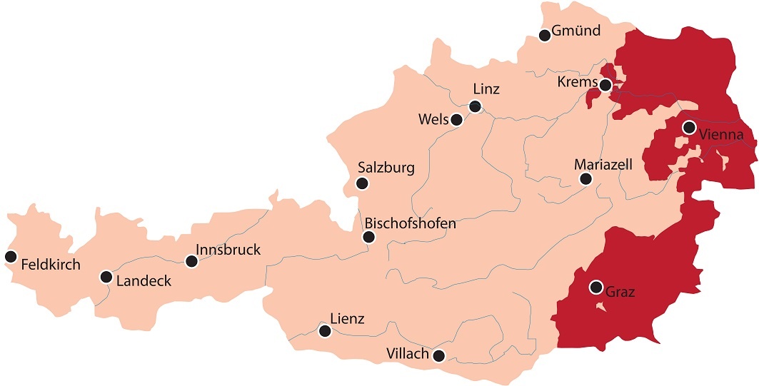 карта винодельческих регионов Австрии