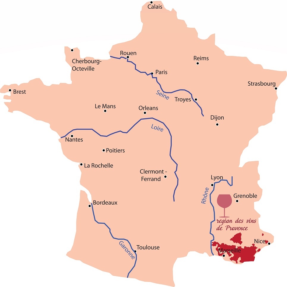 винодельческий регион Прованс на карте Франции